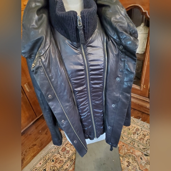 Mackage two part Black Lamb Skin Leather Jacket with Ribbed Collar - Picture 5 of 15